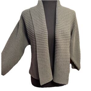 Helen HSU Cardigan Medium Womens Open Front Ribbed Gray Sweater Lagenlook